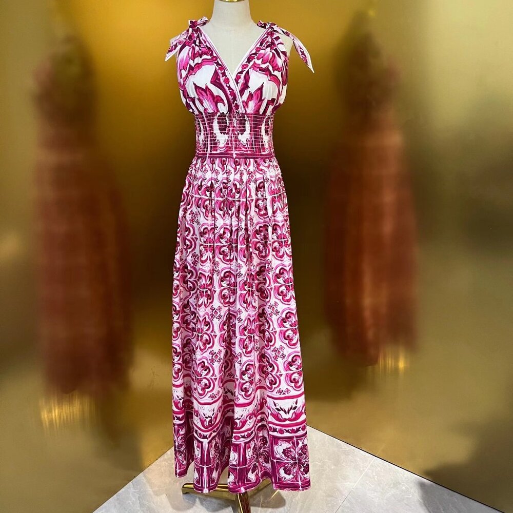 DOLCE&GABBANA Maiolica pleated printed cotton-poplin gown